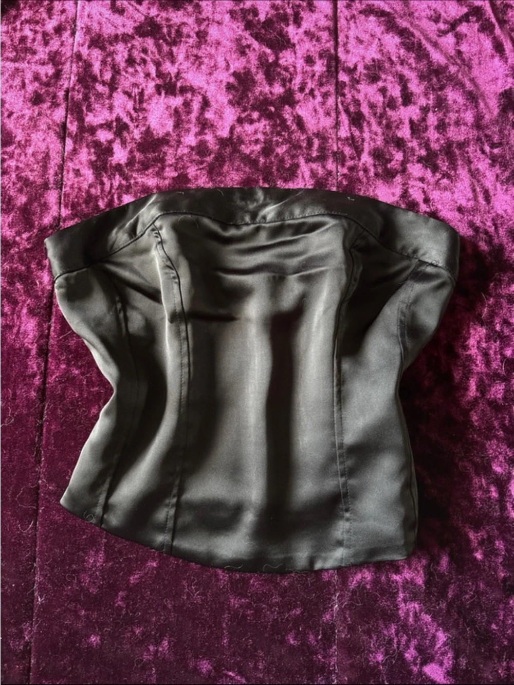 silky black strapless top